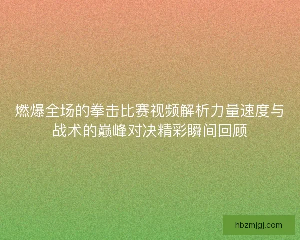 燃爆全场的拳击比赛视频解析力量速度与战术的巅峰对决精彩瞬间回顾